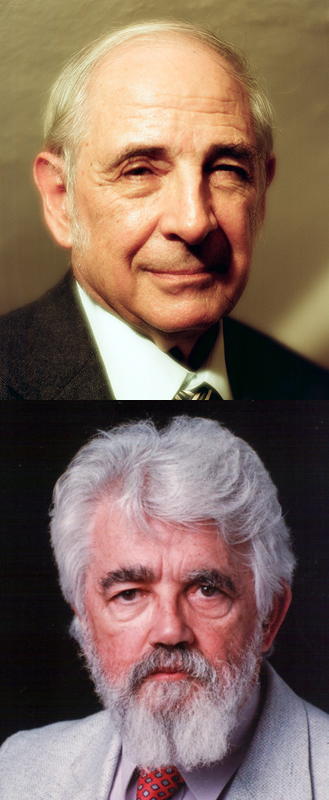 Two portraits of older men, exploring the question: Can machines think?