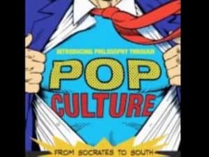 Comic book superhero revealing "Introducing Philosophy Through Pop Culture: From Socrates to South Park" t-shirt.