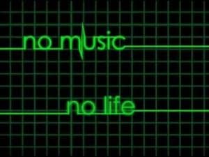 Graphic: No music, no life. Heartbeat EKG line.