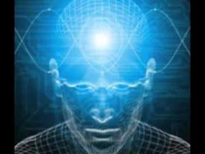 Abstract digital rendering of a human head, glowing with blue energy, illustrating concepts of self and consciousness.
