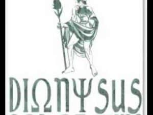 Dionysus, Greek god of wine, depicted in a stylized drawing.