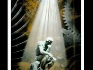 The Thinker statue contemplates a difficult decision.
