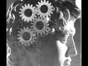 Abstract image of a head with gears, representing the complex workings of desire.