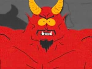 Angry red devil with horns