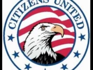Citizens United logo: eagle head with American flag background
