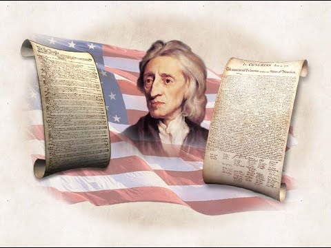 Portrait of John Locke with the Declaration of Independence and US flag