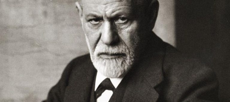 Black and white portrait of Sigmund Freud, renowned psychoanalyst.