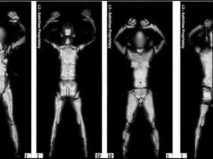 Four backscatter X-ray scans showing different body postures. Regulating bodies.