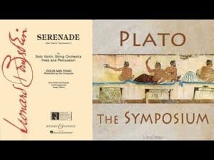 Leonard Bernstein's Serenade, inspired by Plato's Symposium: violin and piano score with ancient Greek fresco.