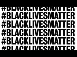 Six lines of text reading "#BlackLivesMatter". Illustrates the importance of the Black Lives Matter movement in the fight against racial injustice and white privilege.