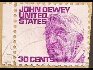 30-cent US postage stamp featuring John Dewey, promoting the ideal of democracy.