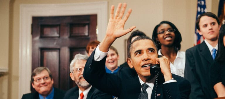 President Obama on a phone call, celebrating Black History Month.