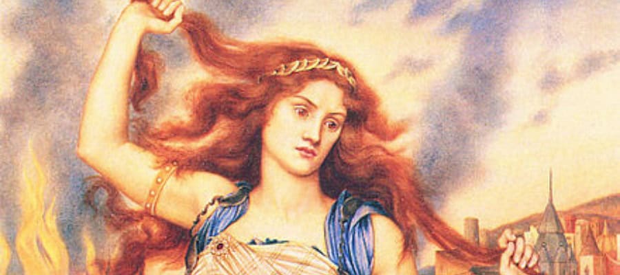 Painting of a woman with flowing red hair, possibly depicting a mythological figure.