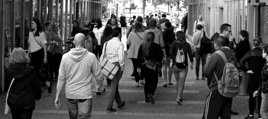 People walking on a city street.