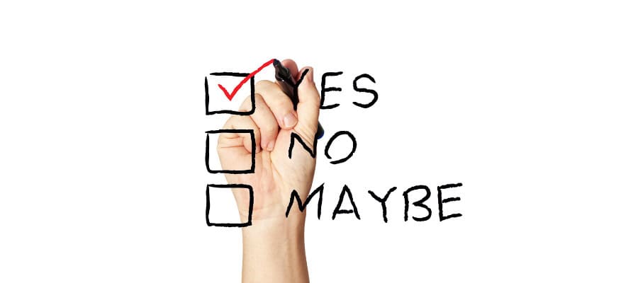 Hand checking 'yes' on a checklist of consent options: yes, no, maybe.