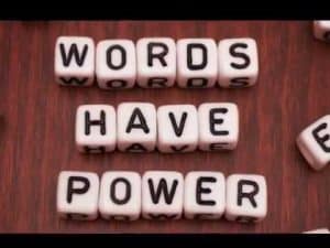 Words have power: letter blocks spelling "Words Have Power.