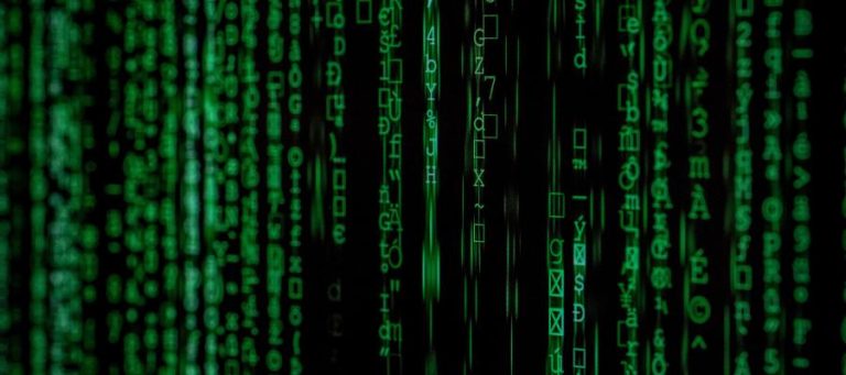 Abstract green digital code streaming down, representing automation and the future of work.