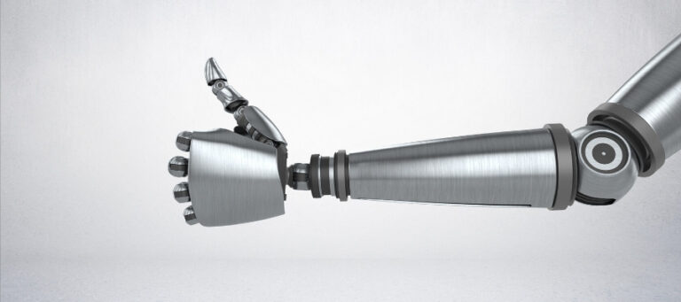 Robotic arm giving a thumbs-up gesture.