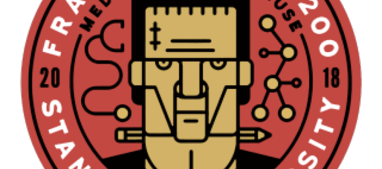 2018-2022 Francis Crick Memorial Conference logo featuring a stylized Frankenstein's monster head.