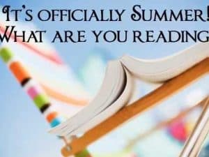 Open book on a beach chair; "It's officially summer! What are you reading?