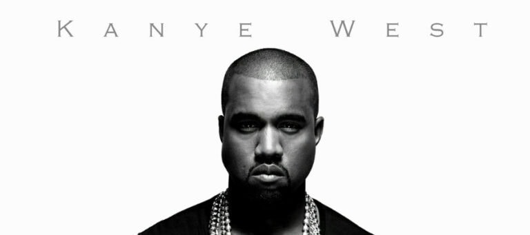 Black and white portrait of Kanye West