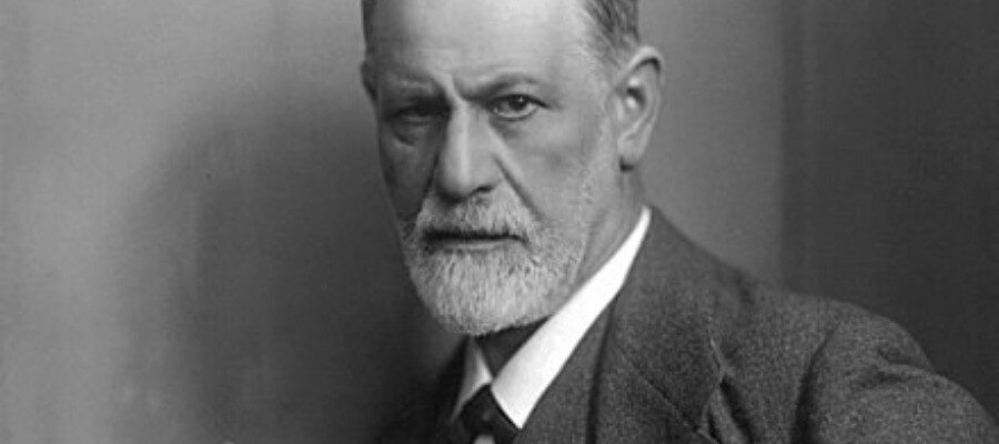 Black and white portrait of Sigmund Freud, the renowned philosopher and founder of psychoanalysis.