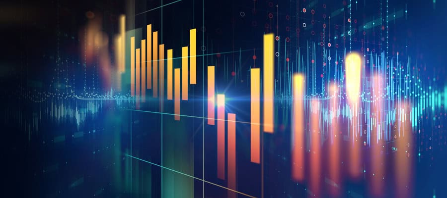 Abstract data visualization showing market trends and financial data.