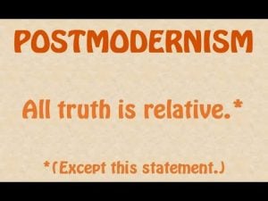 Text graphic: Postmodernism. All truth is relative.* *(Except this statement.)