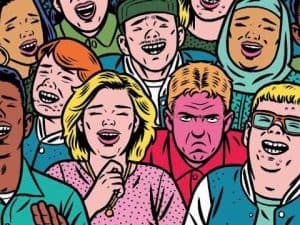 Diverse group of people laughing, reflecting comedy and culture.