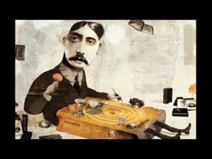 Surreal illustration of Marcel Proust, reflecting Proust's philosophy.