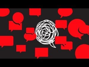 Abstract image depicting tangled speech bubbles, illustrating the complexities of cancel culture.