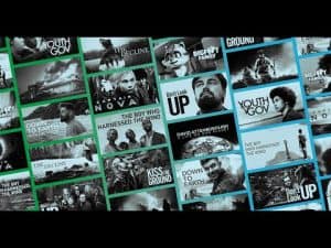 Montage of diverse documentaries and films; titles include "Don't Look Up," "Youth Gov," and "Captain Nova.