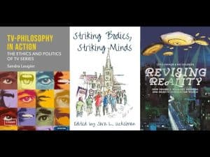 Three book covers: TV-Philosophy in Action, Striking Bodies, Striking Minds, and Revising Reality. 2024 summer reading list.