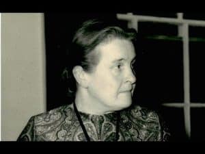 Black and white portrait of philosopher Elizabeth Anscombe.