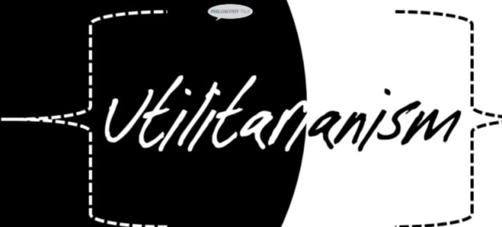 Graphic illustrating the concept of Utilitarianism, split between black and white.
