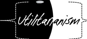 Graphic illustrating the concept of Utilitarianism, split between black and white.