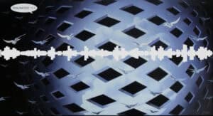 Abstract art depicting birds flying through a geometric structure; exploring themes of consciousness.