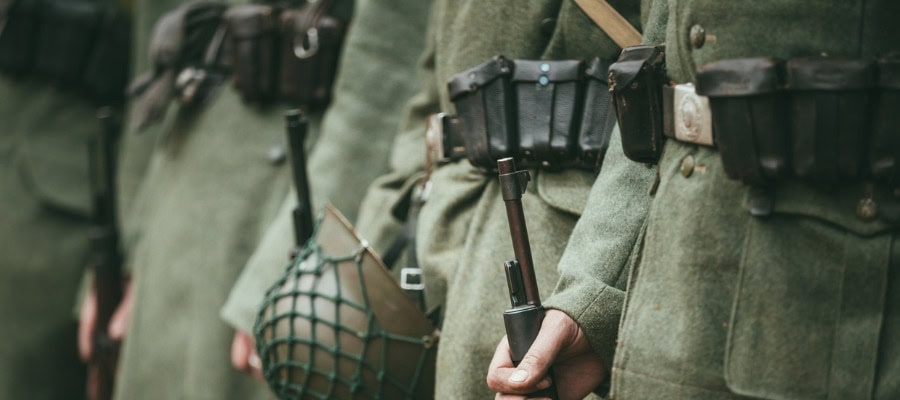 World War I German soldiers with rifles and equipment.