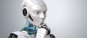 Thoughtful humanoid robot, demonstrating AI capabilities. Can machines think?