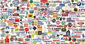 A collage of famous corporate logos, including McDonald's, Coca-Cola, and many others.