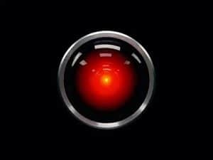 HAL 9000's iconic red eye, a symbol of artificial intelligence in science fiction.