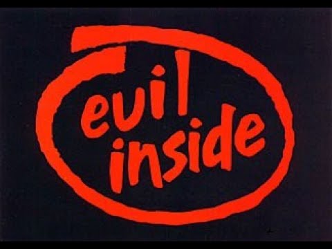 Red circle graphic with the words "evil inside" in bold red text.