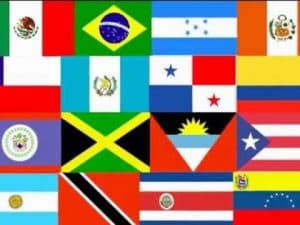 Collage of Latin American flags representing diverse nations and cultures.