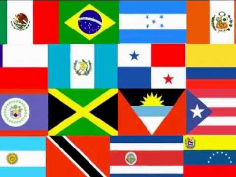 Collage of Latin American flags representing diverse nations and cultures.