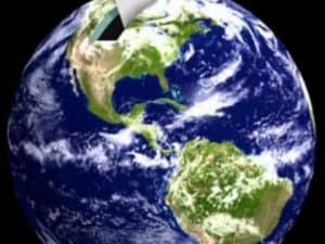 Earth with a section removed, highlighting the Americas. Is democracy a universal value?