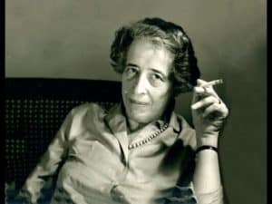 Hannah Arendt, a renowned German-born theorist, in a thoughtful pose.