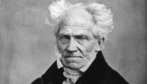 Black and white portrait of Arthur Schopenhauer, philosopher known for his pessimistic philosophy.
