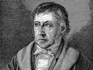 Black and white portrait of Georg Wilhelm Friedrich Hegel, a prominent German philosopher.