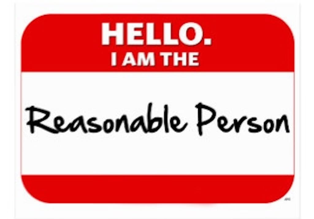 Red name tag that says "HELLO. I AM THE Reasonable Person.